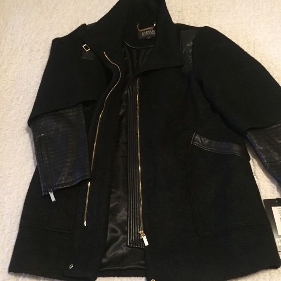 Badgley Mischka Wool & leather Coat Black XL(16) - Picture 6 of 16